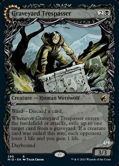 MtG Trading Card Game Innistrad: Midnight Hunt Rare Graveyard Trespasser // Graveyard Glutton #290 [Showcase]