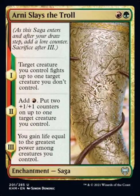 MtG Trading Card Game Kaldheim Uncommon Foil Arni Slays the Troll #201
