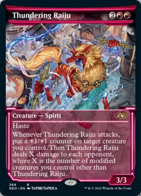 MtG Trading Card Game Kamigawa Neon Dynasty Rare Thundering Raiju #389 [Showcase]