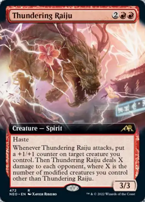 MtG Trading Card Game Kamigawa Neon Dynasty Rare Thundering Raiju #472 [Extended Art FOIL]