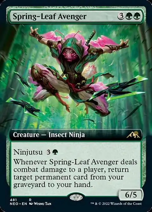 MtG Trading Card Game Kamigawa Neon Dynasty Rare Spring-Leaf Avenger #481 [Extended Art FOIL]