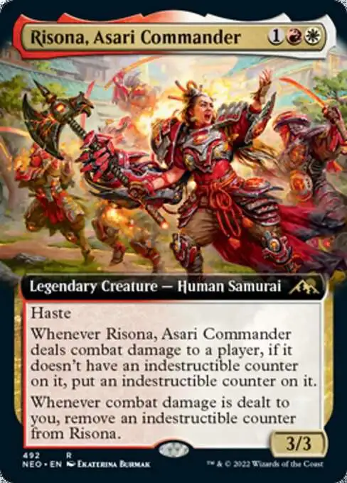 MtG Trading Card Game Kamigawa Neon Dynasty Rare Risona, Asari Commander #492 [Extended Art FOIL]