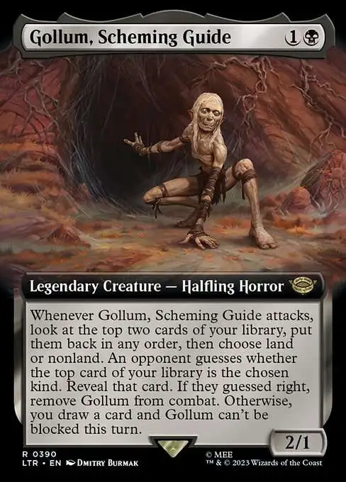 Magic The Gathering Lord of the Rings Tales of Middle-Earth Single Card Rare Gollum, Scheming Guide 390 Extended Art - ToyWiz Magic The Gathering Lord of the Rings Tales of Middle-Earth Single Card Rare Gollum, Scheming Guide 390 Extended Art - ToyWiz