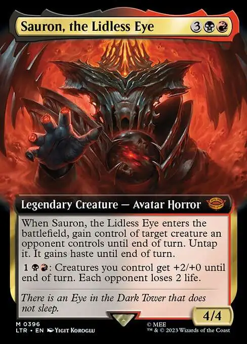 Magic The Gathering Lord of the Rings Tales of Middle-Earth Single Card  Mythic Rare Sauron, the Lidless Eye 396 Extended Art FOIL - ToyWiz