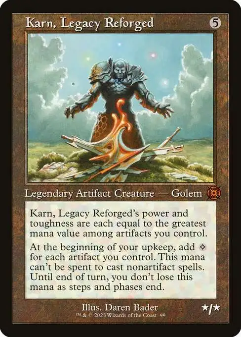 Magic The Gathering March of the Machine The Aftermath Single Card Mythic Rare Karn, Legacy Reforged 99 Showcase FOIL - ToyWiz Magic The Gathering March of the Machine The Aftermath Single Card Mythic Rare Karn, Legacy Reforged 99 Showcase FOIL - ToyWiz