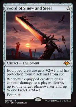 MtG Trading Card Game Modern Horizons Mythic Rare Foil Sword of Sinew and Steel #228