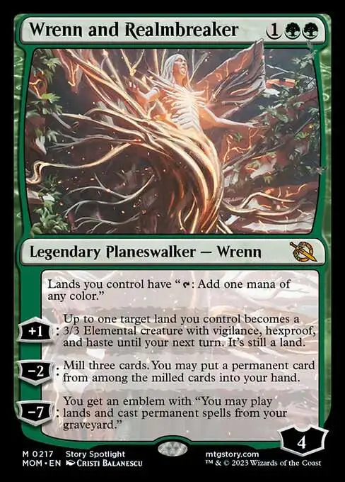 MtG March of the Machine Mythic Rare Wrenn and Realmbreaker #217 [Prerelease]