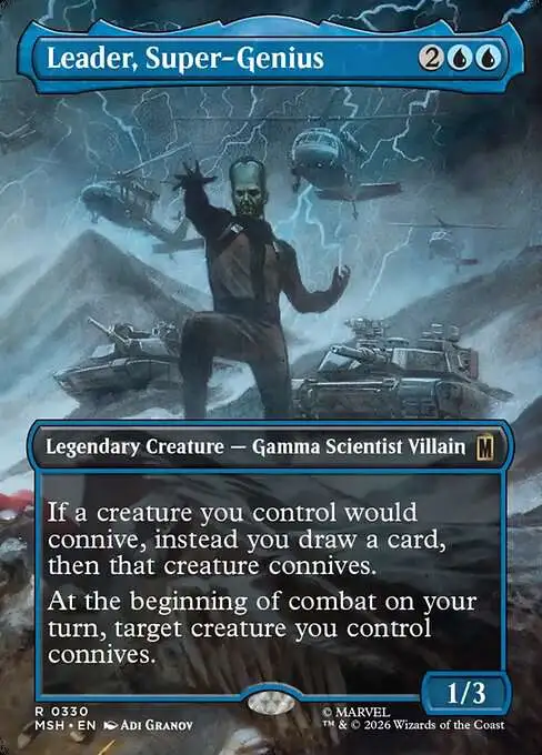 mtg gamma cards Magic The Gathering Marvel Super Heroes Single Card Rare Leader,  Super-Genius 330 Borderless Scene FOIL