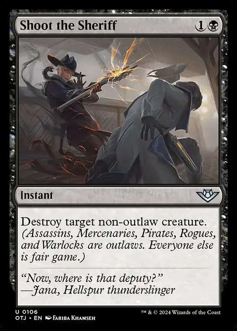 mtg cards with guns Magic The Gathering Outlaws of Thunder Junction Single Card Uncommon Shoot the Sheriff 106 FOIL That's a Gun. A Magical