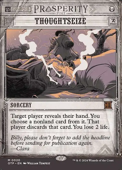 MtG Outlaws of Thunder Junction Breaking News Mythic Rare Thoughtseize #20  [Prosperity Showcase]
