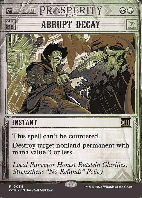 MtG Outlaws of Thunder Junction Breaking News Rare Abrupt Decay #34 [Prosperity Showcase]