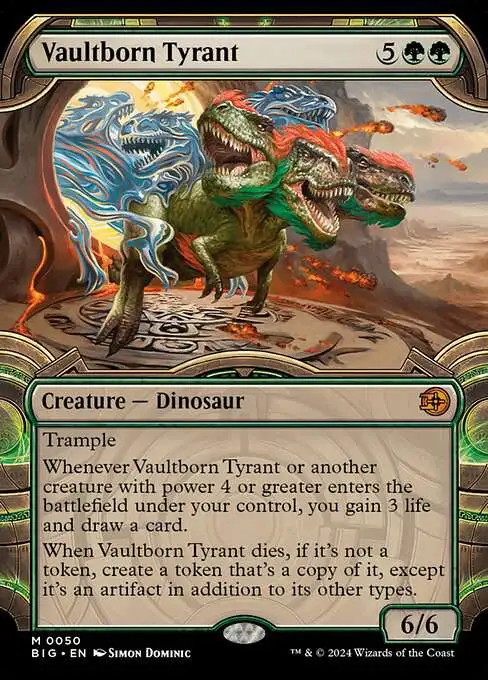 mtg thunder junction vault cards Vaultborn Tyrant from Outlaws of Junction, Outlaws of Thunder Variants Spoiler block) closed.class Betrayal at the Vault