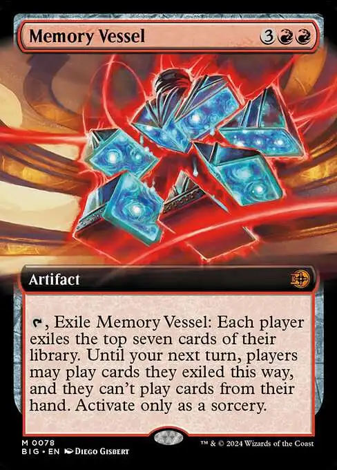 big score mtg card Magic The Gathering Outlaws of Thunder Junction The Single Mythic Rare Memory Vessel 78 Extended Art you may place the exiled card here Big Score [SGL-MTG-SOA-038-ENN]