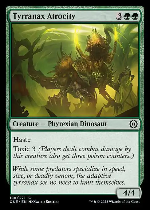 Magic The Gathering Phyrexia All Will Be One Single Card Common Tyrranax Atrocity 188 - ToyWiz Magic The Gathering Phyrexia All Will Be One Single Card Common Tyrranax Atrocity 188 - ToyWiz
