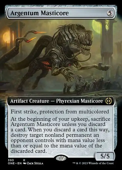 MtG Phyrexia: All Will Be One Rare Argentum Masticore #393 [Extended Art FOIL]