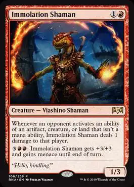 MtG Trading Card Game Ravnica Allegiance Rare Immolation Shaman #106