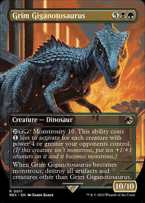 Magic The Gathering The Lost Caverns of Ixalan Jurassic World Collection  Single Card Rare Grim Giganotosaurus 11 Borderless FOIL - ToyWiz