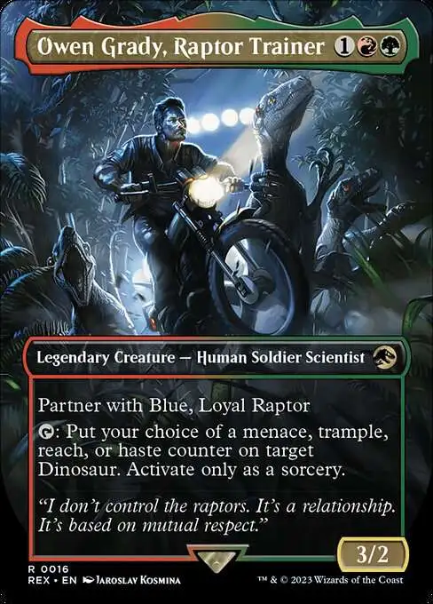Magic The Gathering The Lost Caverns of Ixalan Jurassic World Collection Single Card Rare Owen Grady, Raptor Trainer 16 Borderless FOIL - ToyWiz Magic The Gathering The Lost Caverns of Ixalan Jurassic World Collection Single Card Rare Owen Grady, Raptor Trainer 16 Borderless FOIL - ToyWiz