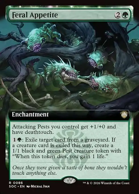 Magic The Gathering Secrets of Strixhaven Commander Single Card Rare Feral Appetite 86 Extended Art - ToyWiz Magic The Gathering Secrets of Strixhaven Commander Single Card Rare Feral Appetite 86 Extended Art - ToyWiz