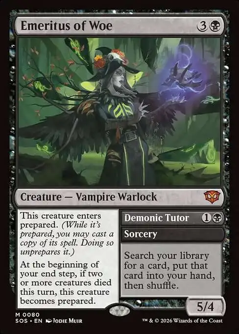 MtG Secrets of Strixhaven Mythic Rare Emeritus of Woe // Demonic Tutor #80