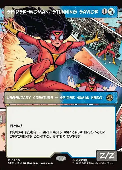 Magic The Gathering Marvel Spider-Man Single Card Rare Spider-Woman,  Stunning Savior 230 Borderless Panel FOIL - ToyWiz
