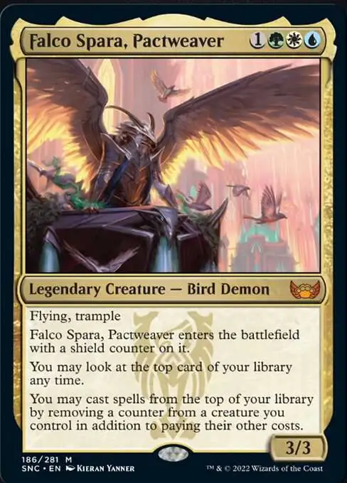 MtG Trading Card Game Streets of New Capenna Mythic Rare Falco Spara, Pactweaver #186