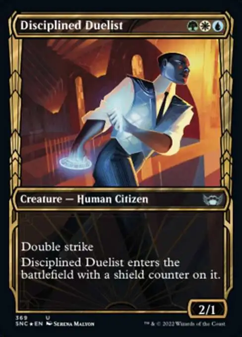 Magic The Gathering Trading Card Game Streets of New Capenna Single Card Uncommon Disciplined Duelist 369 Gilded Foil Cards - ToyWiz Magic The Gathering Trading Card Game Streets of New Capenna Single Card Uncommon Disciplined Duelist 369 Gilded Foil Cards - ToyWiz