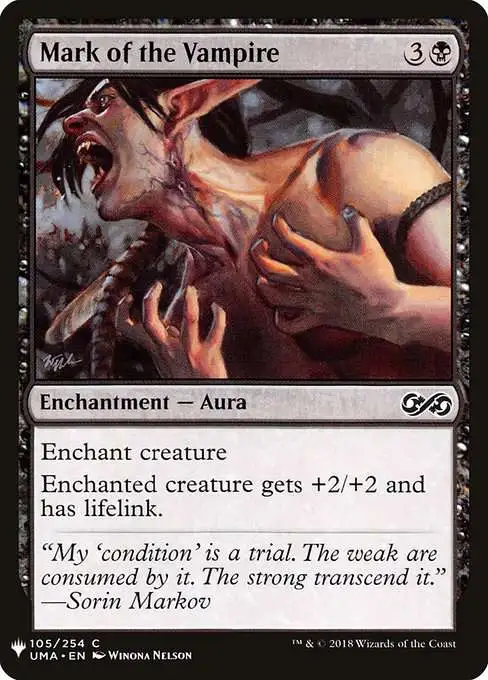 Magic The Gathering The List Single Card Common Mark of the Vampire UMA-105 Ultimate Masters - ToyWiz Magic The Gathering The List Single Card Common Mark of the Vampire UMA-105 Ultimate Masters - ToyWiz