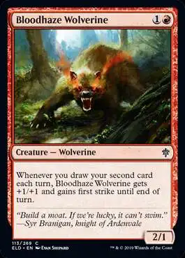 MtG Trading Card Game Throne of Eldraine Common Bloodhaze Wolverine #113