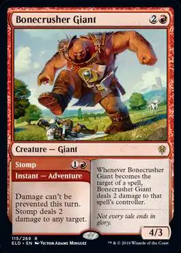 MtG Trading Card Game Throne of Eldraine Rare Foil Bonecrusher Giant // Stomp #115