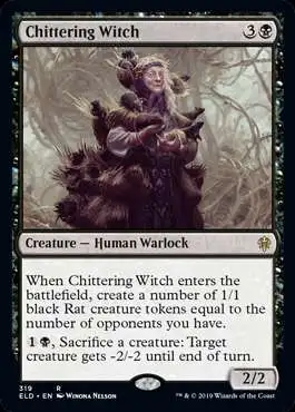 MtG Trading Card Game Throne of Eldraine Rare Chittering Witch #319