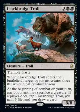 MtG Trading Card Game Throne of Eldraine Rare Clackbridge Troll #84