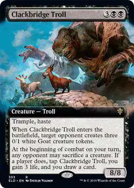 MtG Trading Card Game Throne of Eldraine Rare Clackbridge Troll #353 [Extended Art]