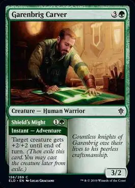 MtG Trading Card Game Throne of Eldraine Common Garenbrig Carver // Shield's Might #156