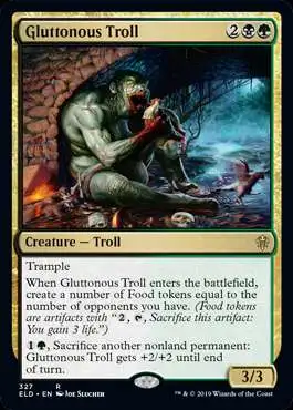 MtG Trading Card Game Throne of Eldraine Rare Gluttonous Troll #327