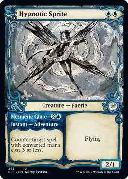 MtG Trading Card Game Throne of Eldraine Uncommon Hypnotic Sprite // Mesmeric Glare #283 [Showcase]