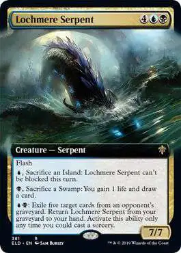 MtG Trading Card Game Throne of Eldraine Rare Lochmere Serpent #381 [Extended Art Foil]