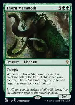 MtG Trading Card Game Throne of Eldraine Rare Thorn Mammoth #323
