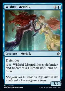 MtG Trading Card Game Throne of Eldraine Common Wishful Merfolk #73