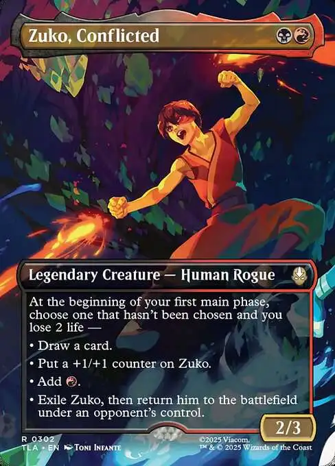 Magic The Gathering Avatar the Last Airbender Single Card Rare Zuko, Conflicted 302 Borderless Scene Book 2 - ToyWiz Magic The Gathering Avatar the Last Airbender Single Card Rare Zuko, Conflicted 302 Borderless Scene Book 2 - ToyWiz
