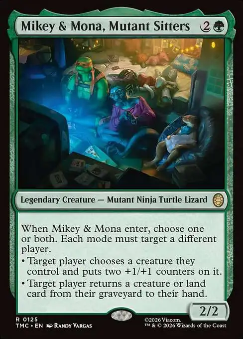 Magic The Gathering Teenage Mutant Ninja Turtles Eternal Single Card Rare Mikey amp Mona, Mutant Sitters 125 Turtle Team-Up FOIL - ToyWiz Magic The Gathering Teenage Mutant Ninja Turtles Eternal Single Card Rare Mikey amp Mona, Mutant Sitters 125 Turtle Team-Up FOIL - ToyWiz