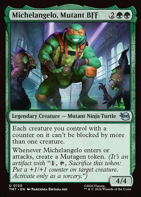 Magic The Gathering Teenage Mutant Ninja Turtles Single Card Uncommon Michelangelo, Mutant BFF 120 - ToyWiz Magic The Gathering Teenage Mutant Ninja Turtles Single Card Uncommon Michelangelo, Mutant BFF 120 - ToyWiz