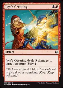 MtG Trading Card Game War of the Spark Common Jaya's Greeting #136