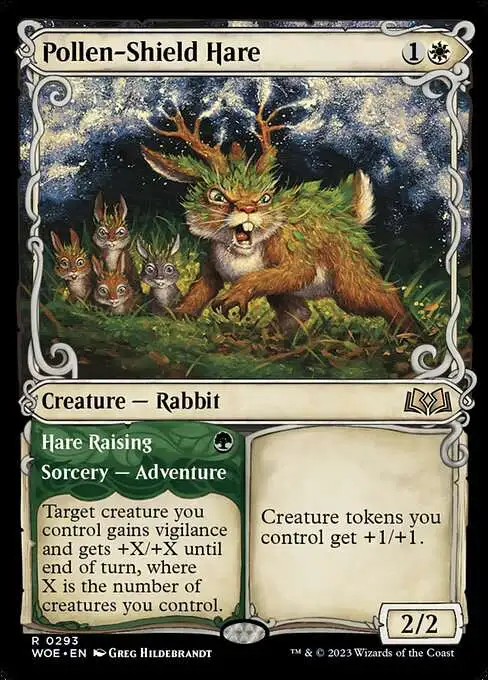 MtG Wilds of Eldraine Rare Pollen-Shield Hare // Hare Raising #293 [Showcase]
