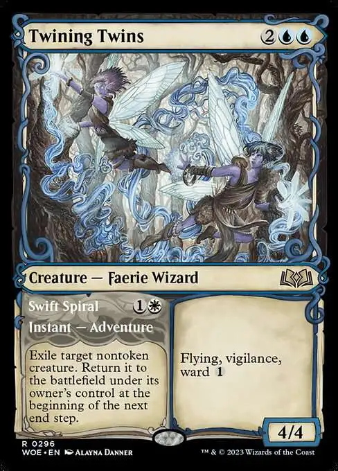 MtG Wilds of Eldraine Rare Twining Twins // Swift Spiral #296 [Showcase]