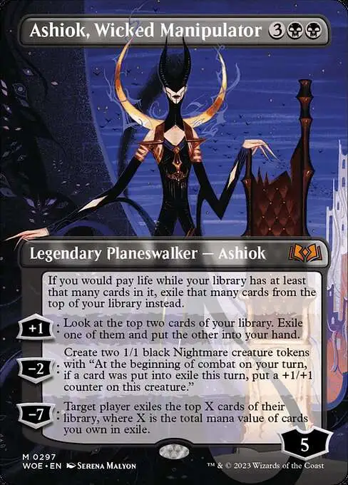 Magic The Gathering Wilds of Eldraine Single Card Mythic Rare Ashiok,  Wicked Manipulator 297 Borderless Planeswalker - ToyWiz
