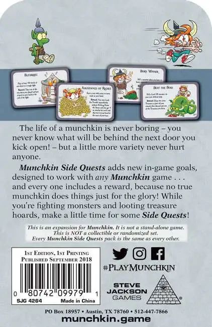 Munchkin Munchkin Side Quests Card Game Expansion Steve Jackson Games ...