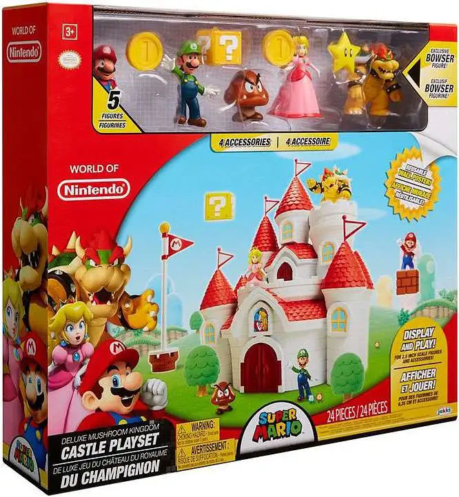 World of Nintendo Super Mario DELUXE Mushroom Kingdom Castle Playset [with Mario, Luigi, Goomba, Princess Peach & Bowser Figures, Damaged Package]