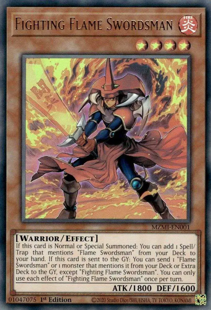 YuGiOh Trading Card Game Maze of Millennia Ultra Rare Fighting Flame Swordsman MZMI-EN001