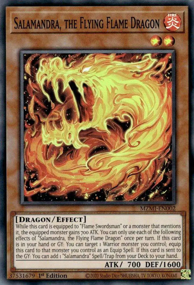 YuGiOh Trading Card Game Maze of Millennia Super Rare Salamandra, the Flying Flame Dragon MZMI-EN002